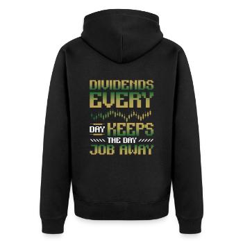 Dividend, every day you keep the day job away - Unisex Premium Organic Zip Hoodie - black - Back - Nico (187cm)