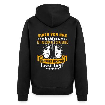 Sprüche Klüger Als Du - Unisex Premium Bio Zip Hoodie - Schwarz - Hinten - Nico (187cm)