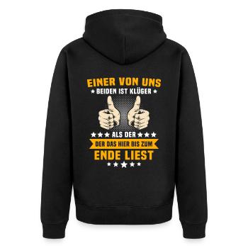 Lustige Sprüche - Unisex Premium Bio Zip Hoodie - Schwarz - Hinten - Nico (187cm)