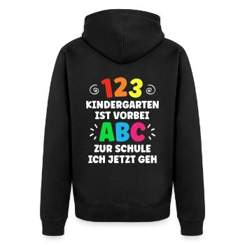 Kita Abgänger 2023 Eine Legende Verlässt Gelände - Unisex Premium Bio Zip Hoodie - Schwarz - Hinten - Nico (187cm)