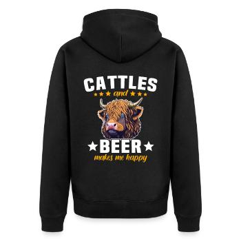 Hochlandrinder Bier Highland Cow - Unisex Premium Bio Zip Hoodie - Schwarz - Hinten - Nico (187cm)