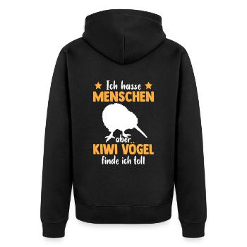 Kiwi Vogel finde ich toll Neuseeländischer Kiwi - Unisex Premium Bio Zip Hoodie - Schwarz - Hinten - Nico (187cm)