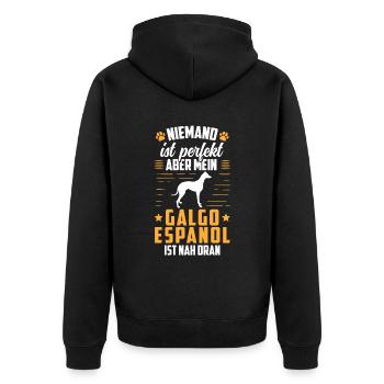 Galgo Espanol ist perfekt Spanischer Windhund - Unisex Premium Bio Zip Hoodie - Schwarz - Hinten - Nico (187cm)