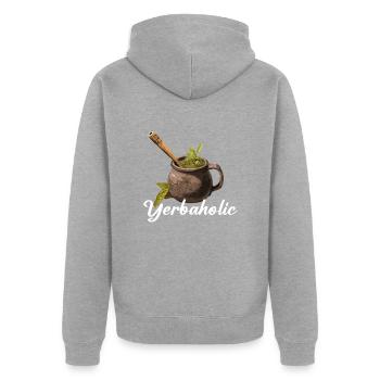 Yerba Mate argentina - Unisex Premium Bio Zip Hoodie - Grau meliert - Hinten - Nico (187cm)