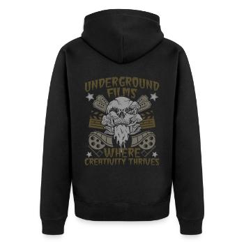 Underground Film, Independent Cinema, Horror - Unisex Premium Bio Zip Hoodie - Schwarz - Hinten - Nico (187cm)