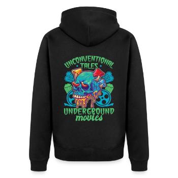 Underground Film, Independent Cinema, Horror - Unisex Premium Bio Zip Hoodie - Schwarz - Hinten - Nico (187cm)