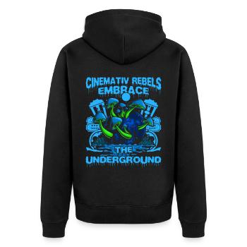 Underground Film, Independent Cinema, Horror - Unisex Premium Bio Zip Hoodie - Schwarz - Hinten - Nico (187cm)