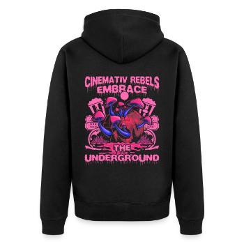 Underground Film, Independent Cinema, Horror - Unisex Premium Bio Zip Hoodie - Schwarz - Hinten - Nico (187cm)