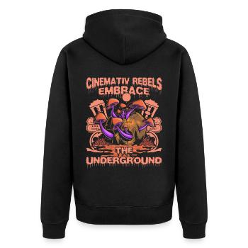 Underground Film, Independent Cinema, Horror - Unisex Premium Bio Zip Hoodie - Schwarz - Hinten - Nico (187cm)