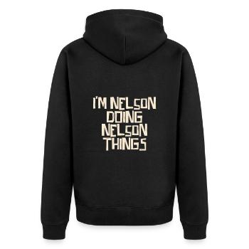 I'm Nelson doing Nelson things - Unisex Premium Organic Zip Hoodie - black - Back - Nico (187cm)