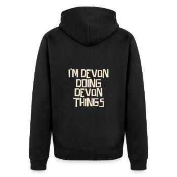 Je suis Devon et je fais des choses du Devon - Veste à capuche bio Premium Unisexe - noir - Dos - Nico (187cm)