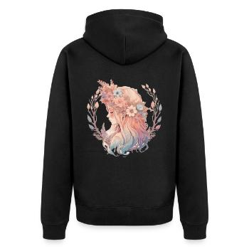 Beautiful Flower Crown Girl Pastel Fairy Cottageco - Unisex Premium Bio Zip Hoodie - Schwarz - Hinten - Nico (187cm)