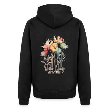 One Day At A Time Inspiring Mental Health Awarenes - Unisex Premium Bio Zip Hoodie - Schwarz - Hinten - Nico (187cm)
