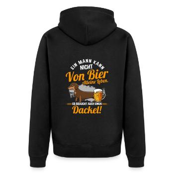 Ein Mann Kann Nicht Von Bier Alleine Leben Hund - Unisex Premium Bio Zip Hoodie - Schwarz - Hinten - Nico (187cm)