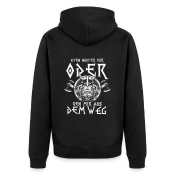 Steh Hinter Mir Walhalla Odin Wikinger - Unisex Premium Bio Zip Hoodie - Schwarz - Hinten - Nico (187cm)