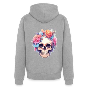 Skulls Skull Blumen Blumenschädel Totenschädel - Unisex Premium Bio Zip Hoodie - Grau meliert - Hinten - Nico (187cm)