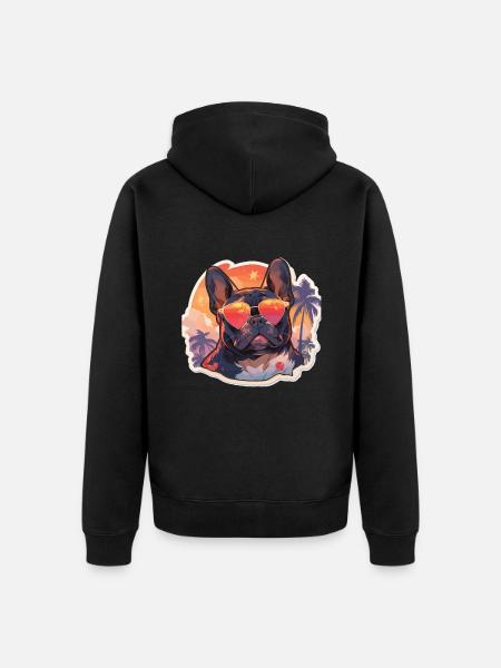 Französiche Bulldogge Palmen Strand Urlaub - Unisex Premium Bio Zip Hoodie - Schwarz