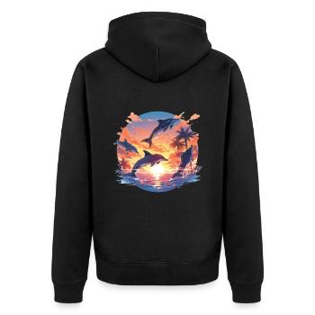 Dolphins Define Sunset Dolphin Swimming - Unisex Premium Organic Zip Hoodie - black - Back - Nico (187cm)