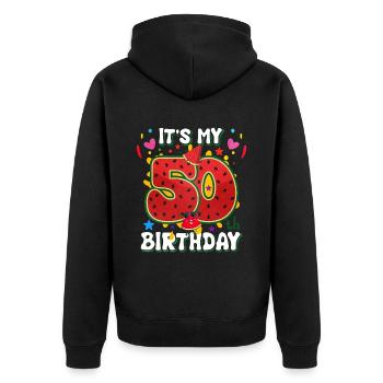 50th Birthday Watermelon - Unisex Premium Organic Zip Hoodie - black - Back - Nico (187cm)