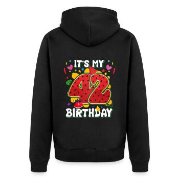 42nd Birthday Watermelon - Unisex Premium Organic Zip Hoodie - black - Back - Nico (187cm)