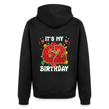 62nd Birthday Watermelon - Unisex Premium Organic Zip Hoodie - black - Back - Nico (187cm)