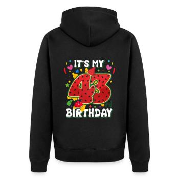 43rd Birthday Watermelon - Unisex Premium Organic Zip Hoodie - black - Back - Nico (187cm)