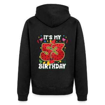 53rd Birthday Watermelon - Unisex Premium Organic Zip Hoodie - black - Back - Nico (187cm)