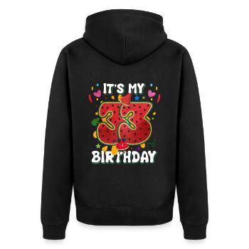 33rd Birthday Watermelon - Unisex Premium Organic Zip Hoodie - black - Back - Nico (187cm)