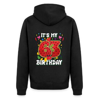 63. Geburtstag Wassermelone - Unisex Premium Bio Zip Hoodie - Schwarz - Hinten - Nico (187cm)