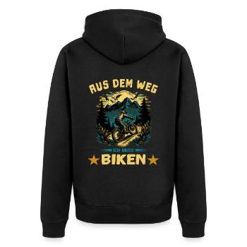 Aus dem Weg - ich muss Biken Fahrrad fahren Spruch - Unisex Premium Bio Zip Hoodie - Schwarz - Hinten - Nico (187cm)