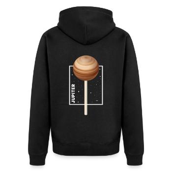 Jupiter Lollipop Planet Weltall - Unisex Premium Bio Zip Hoodie - Schwarz - Hinten - Nico (187cm)