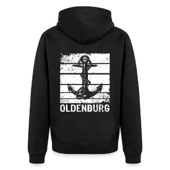 Oldenburg Sprüche Oldenburger - Unisex Premium Bio Zip Hoodie - Schwarz - Hinten - Nico (187cm)