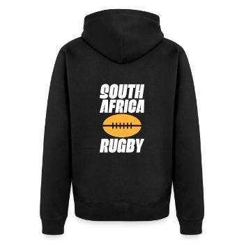 Rugby - Unisex Premium Bio Zip Hoodie - Schwarz - Hinten - Nico (187cm)