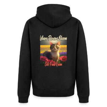 Chat dans la mer de fleurs - Veste à capuche bio Premium Unisexe - noir - Dos - Nico (187cm)