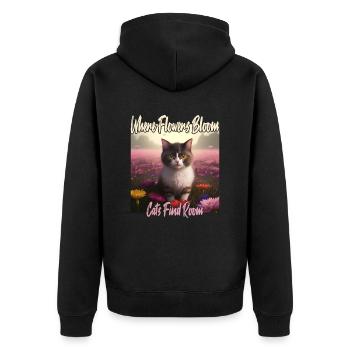 Chat dans la mer de fleurs - Veste à capuche bio Premium Unisexe - noir - Dos - Nico (187cm)