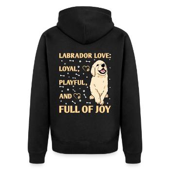 Labrador Love Loyal playful and Full of Joy - Unisex Premium Bio Zip Hoodie - Schwarz - Hinten - Nico (187cm)
