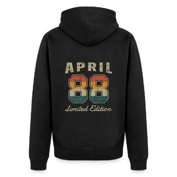 Date de naissance: Avril 1988 - Edition Limitée Rétro - Veste à capuche bio Premium Unisexe - noir - Dos - Nico (187cm)