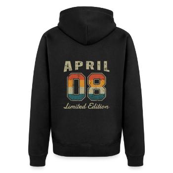 Geburtstag: April 2008 - Limited Edition Retro - Unisex Premium Bio Zip Hoodie - Schwarz - Hinten - Nico (187cm)