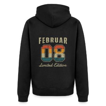Geburtstag: Februar 2008 - Limited Edition Retro - Unisex Premium Bio Zip Hoodie - Schwarz - Hinten - Nico (187cm)