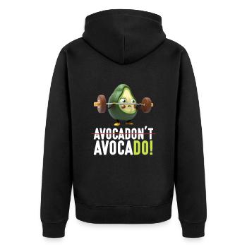 Avocado Weightlifting Gym Vegan - Unisex Premium Bio Zip Hoodie - Schwarz - Hinten - Nico (187cm)