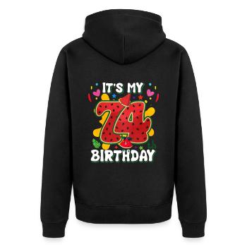 74. Geburtstag Wassermelone - Unisex Premium Bio Zip Hoodie - Schwarz - Hinten - Nico (187cm)