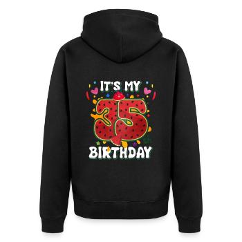 35th Birthday Watermelon - Unisex Premium Organic Zip Hoodie - black - Back - Nico (187cm)
