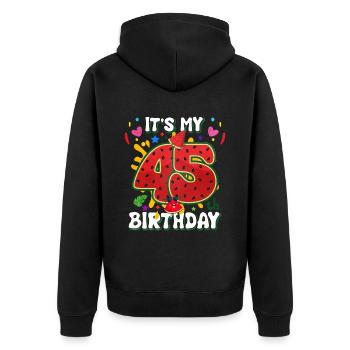 45th Birthday Watermelon - Unisex Premium Organic Zip Hoodie - black - Back - Nico (187cm)