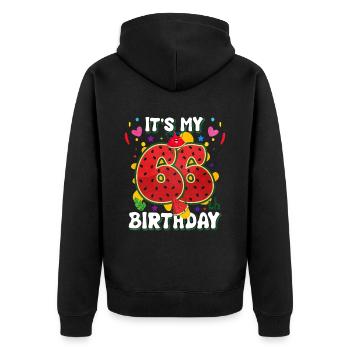 66th Birthday Watermelon - Unisex Premium Organic Zip Hoodie - black - Back - Nico (187cm)