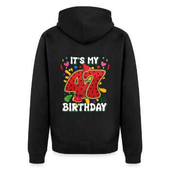 47th Birthday Watermelon - Unisex Premium Organic Zip Hoodie - black - Back - Nico (187cm)