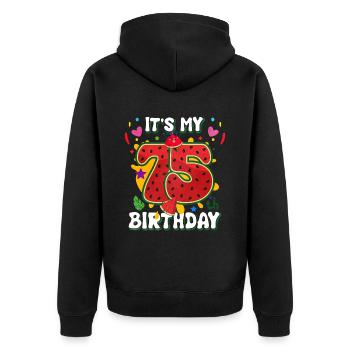 75th birthday watermelon - Unisex Premium Organic Zip Hoodie - black - Back - Nico (187cm)