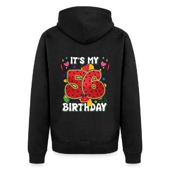 56. Geburtstag Wassermelone - Unisex Premium Bio Zip Hoodie - Schwarz - Hinten - Nico (187cm)