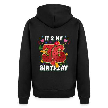 36th Birthday Watermelon - Unisex Premium Organic Zip Hoodie - black - Back - Nico (187cm)