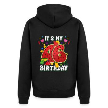46th Birthday Watermelon - Unisex Premium Organic Zip Hoodie - black - Back - Nico (187cm)