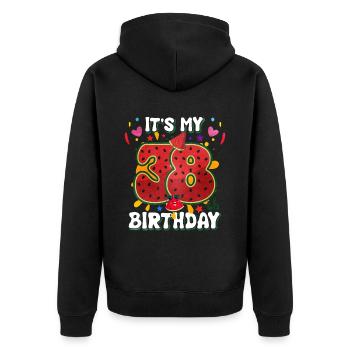 38th Birthday Watermelon - Unisex Premium Organic Zip Hoodie - black - Back - Nico (187cm)